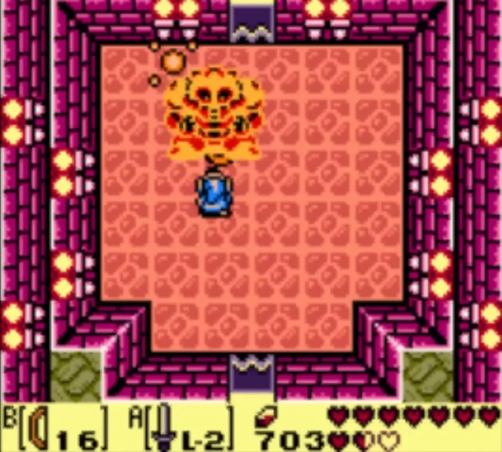 Armos Knight flashing orange in the Southern Face Shrine after a hit Armos Knight flashing orange in the Southern Face Shrine after a hit