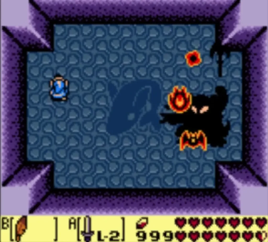 A Blazing Bat and a fireball sent out by Ganon's Shadow on the right of the room A Blazing Bat and a fireball sent out by Ganon's Shadow on the right of the room