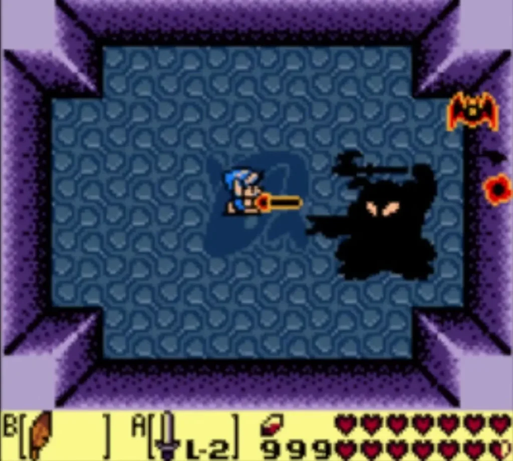 A Blazing Bat swooping toward Link in the dark room of the Wind Fish's Egg A Blazing Bat swooping toward Link in the dark room of the Wind Fish's Egg