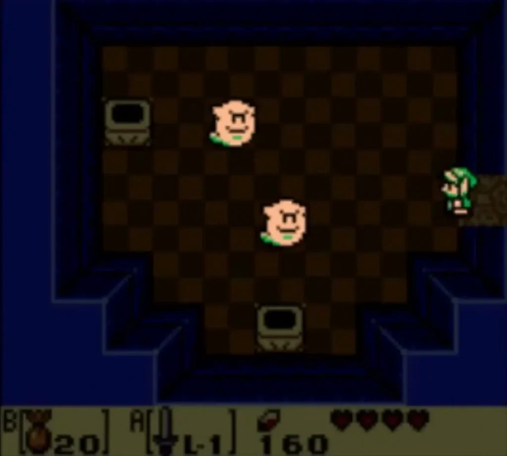 Two Boo Buddies drifting through the dark Bottle Grotto room as Link enters Two Boo Buddies drifting through the dark Bottle Grotto room as Link enters