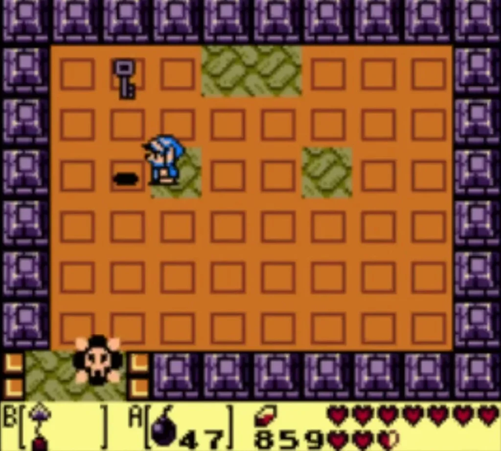A Bubble skull in the lower-left corner of the orange room while Link waits near the key A Bubble skull in the lower-left corner of the orange room while Link waits near the key
