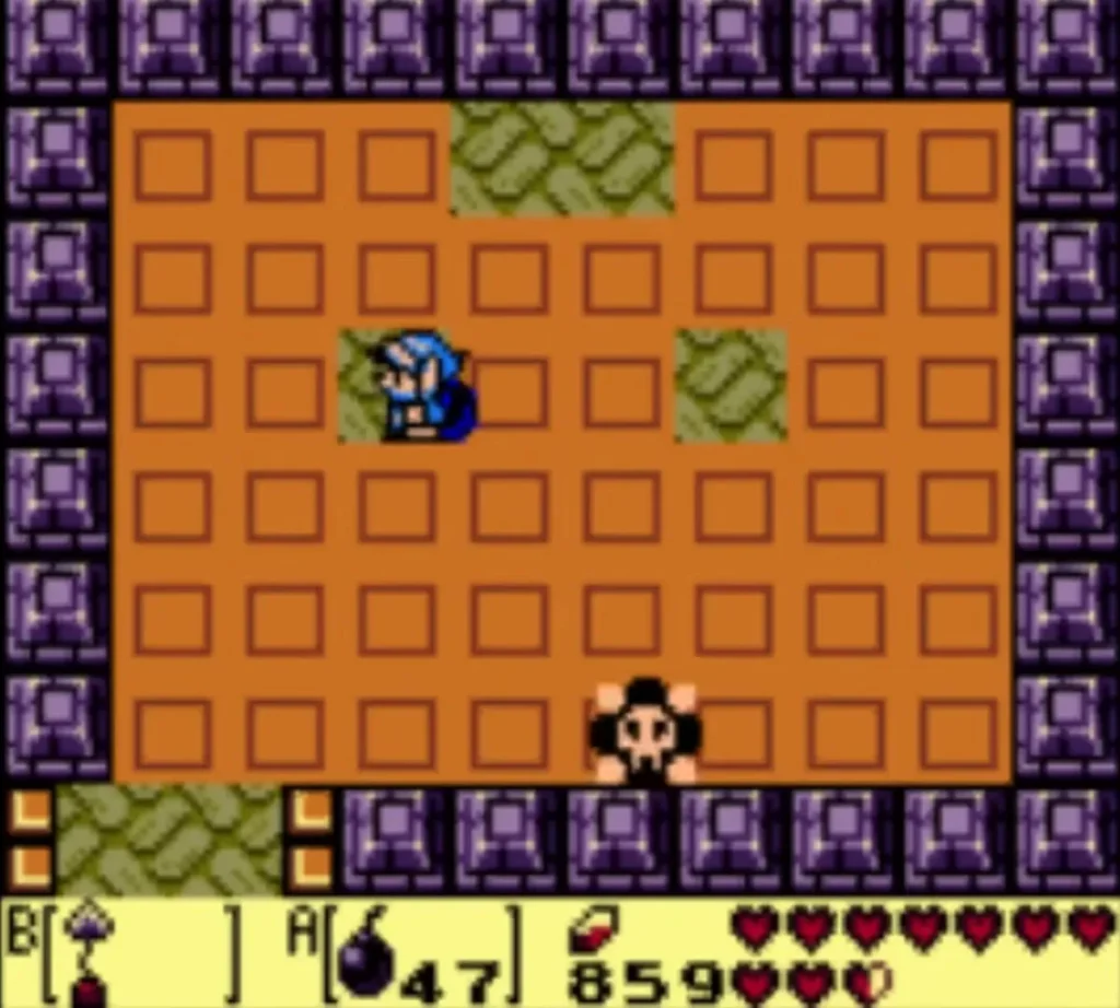 A Bubble skull bounces near the bottom wall of the orange-tiled room as Link stands at the left A Bubble skull bounces near the bottom wall of the orange-tiled room as Link stands at the left