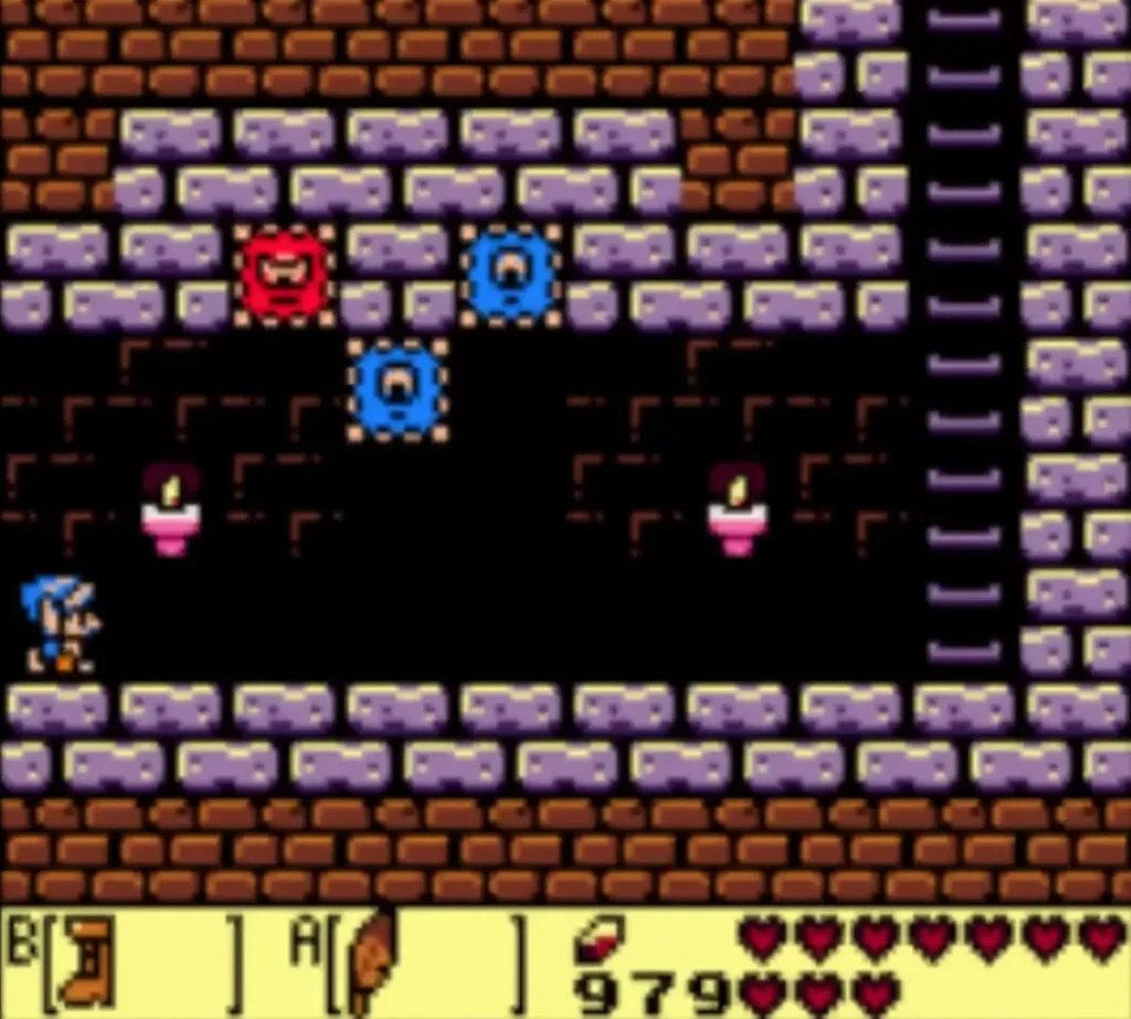 Red and blue Bubbles drift through a side-scrolling Face Shrine corridor Red and blue Bubbles drift through a side-scrolling Face Shrine corridor