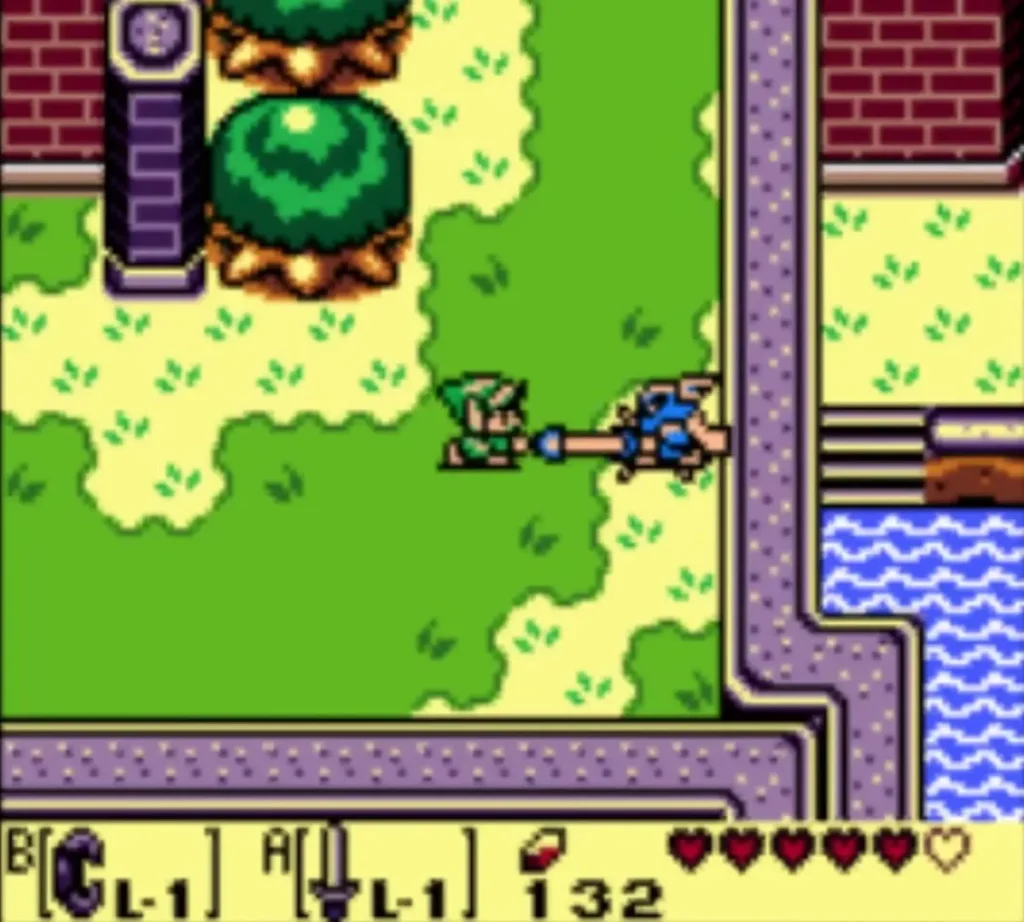 A blue Darknut thrusting its spear at Link beside the Kanalet Castle moat A blue Darknut thrusting its spear at Link beside the Kanalet Castle moat