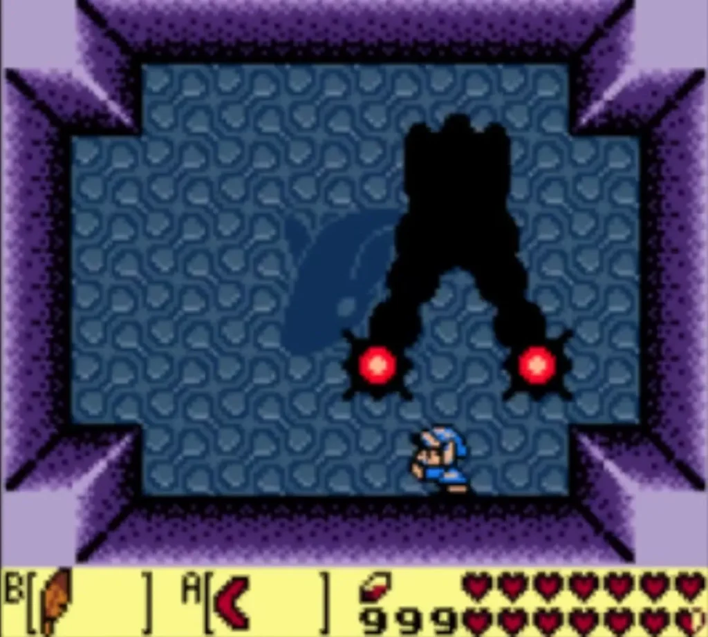 Dark DethI shadow with two spiked arms reaching down to red orbs in the dream room Dark DethI shadow with two spiked arms reaching down to red orbs in the dream room