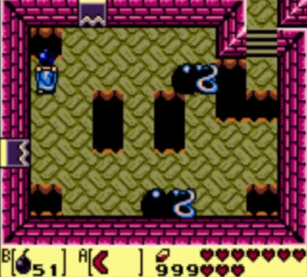 Two Dodongo Snakes with open mouths slithering across a dungeon room Two Dodongo Snakes with open mouths slithering across a dungeon room