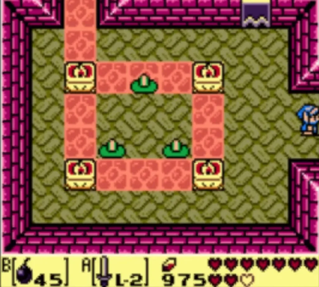 Green Zols appear in the Face Shrine ring room while the four Face Lamps guard the corners Green Zols appear in the Face Shrine ring room while the four Face Lamps guard the corners