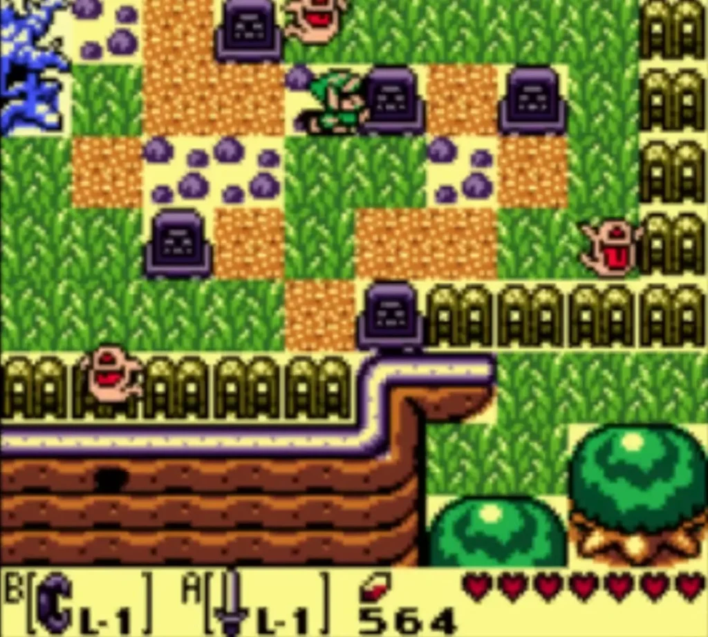 Ghinis rising around the gravestones as Link stands among them in the graveyard Ghinis rising around the gravestones as Link stands among them in the graveyard