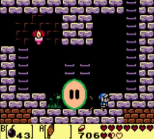 A large peach Giant Bubble drifts in a side-scrolling Face Shrine passage close to Link A large peach Giant Bubble drifts in a side-scrolling Face Shrine passage close to Link