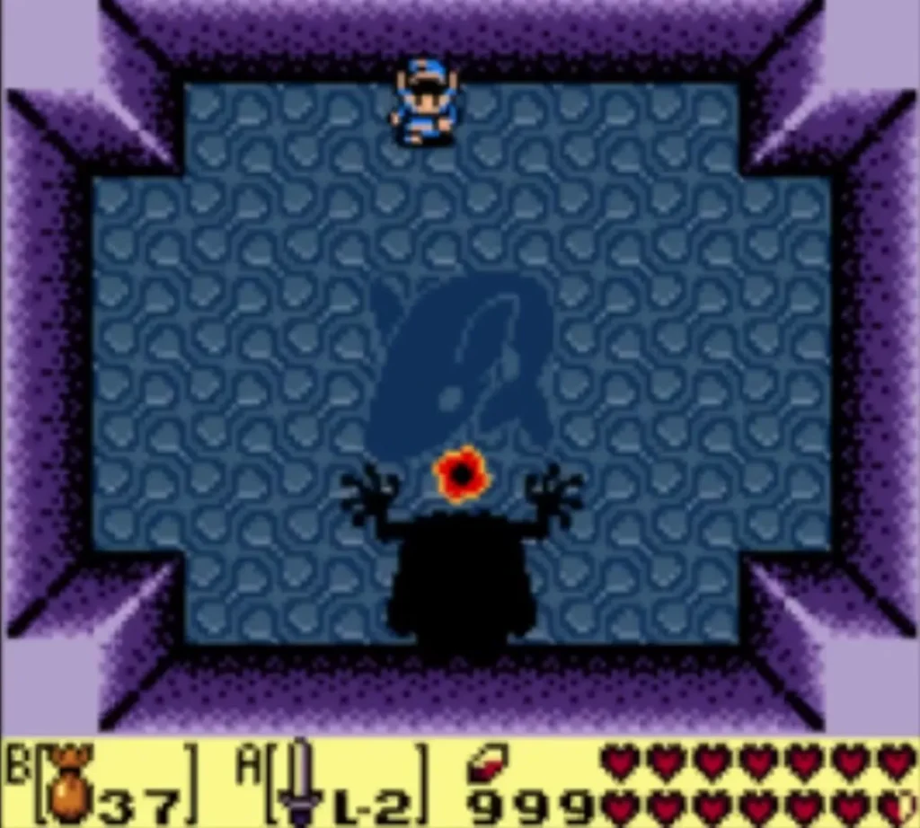 The Giant Zol sits at the top of the arena with Link at the bottom edge The Giant Zol sits at the top of the arena with Link at the bottom edge