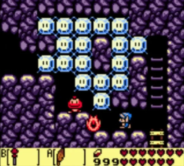 Link with the Magic Rod in an ice-blocked cave, with a Goomba nearby Link with the Magic Rod in an ice-blocked cave, with a Goomba nearby