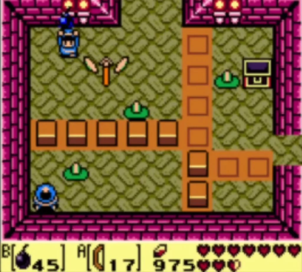 Green Zols have appeared around the opened chest after Link lifted the lid in the Face Shrine Green Zols have appeared around the opened chest after Link lifted the lid in the Face Shrine