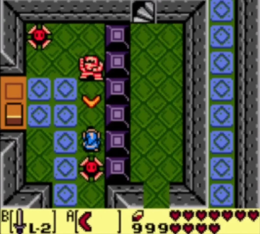 A pink Like Like beside Link and red enemies in the Eagle's Tower room A pink Like Like beside Link and red enemies in the Eagle's Tower room