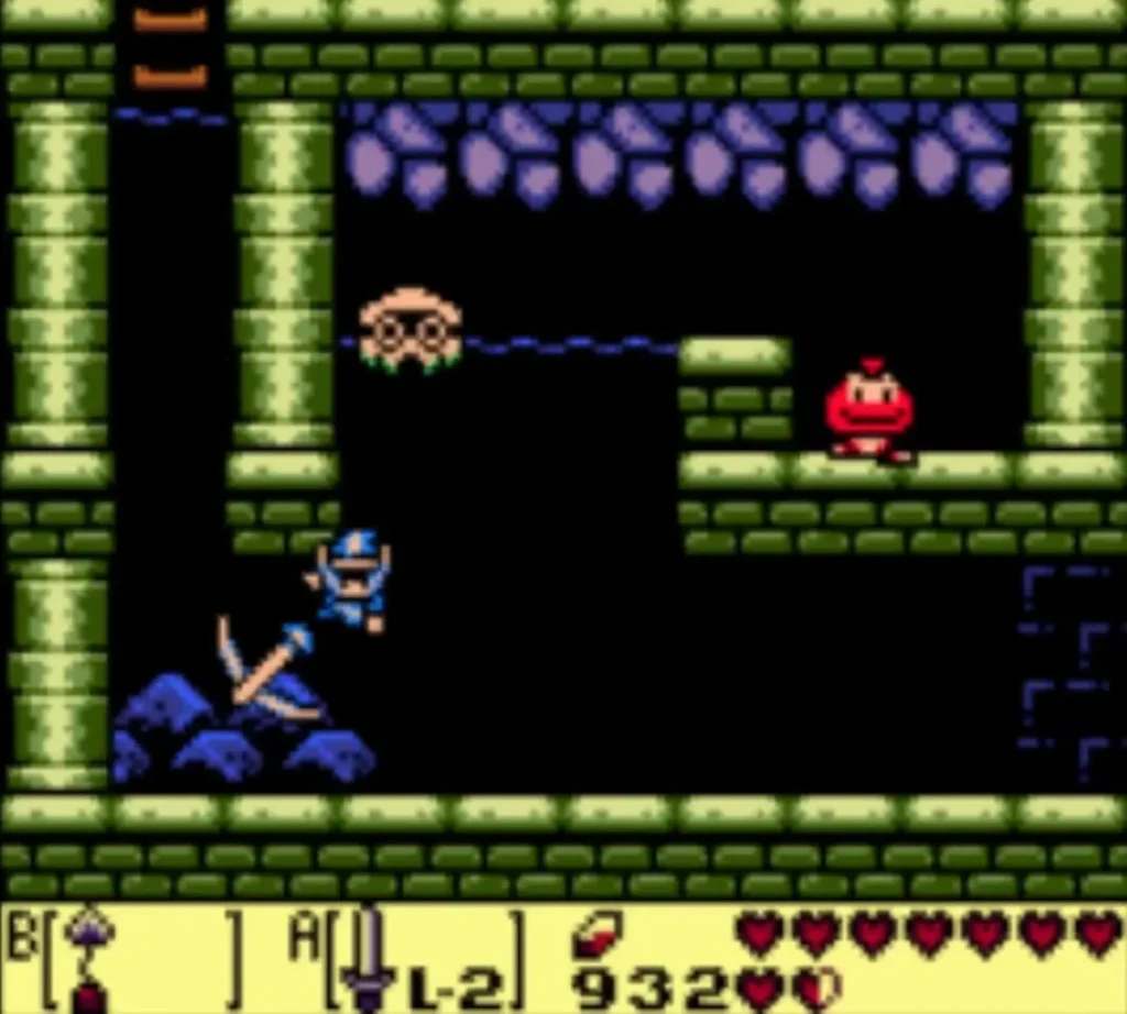 Link swings his Sword as a Bloober hovers above him in the underwater passage Link swings his Sword as a Bloober hovers above him in the underwater passage