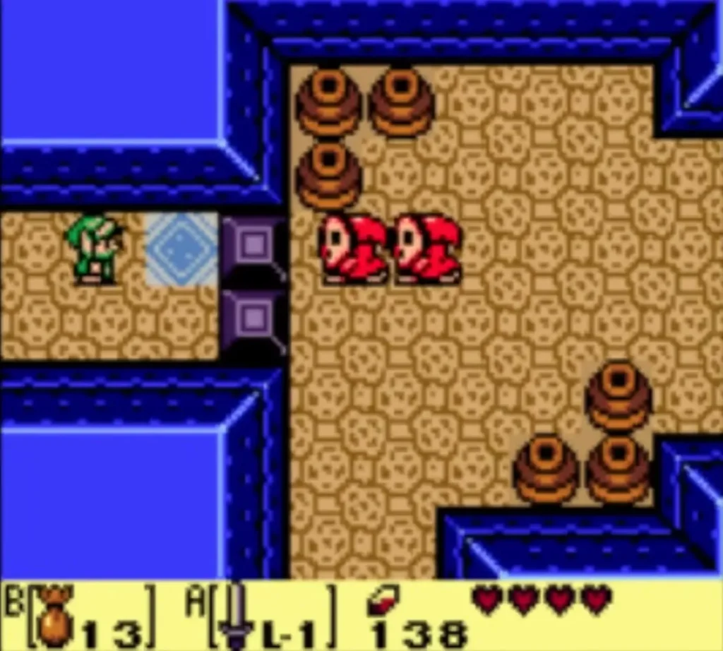 Two Mask-Mimics blocking a passage in Bottle Grotto as Link waits at the crystal Two Mask-Mimics blocking a passage in Bottle Grotto as Link waits at the crystal
