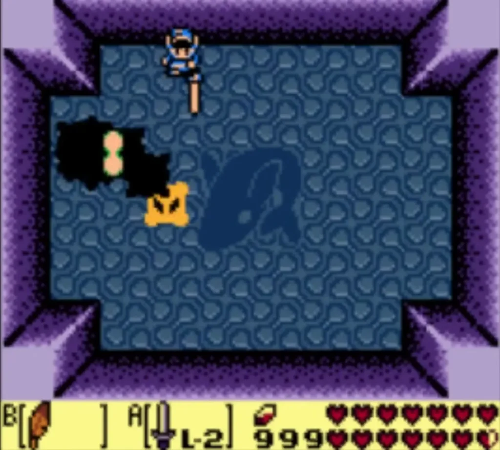 Dark Moldorm shadow with an orange-tipped tail stretching across the dream room Dark Moldorm shadow with an orange-tipped tail stretching across the dream room