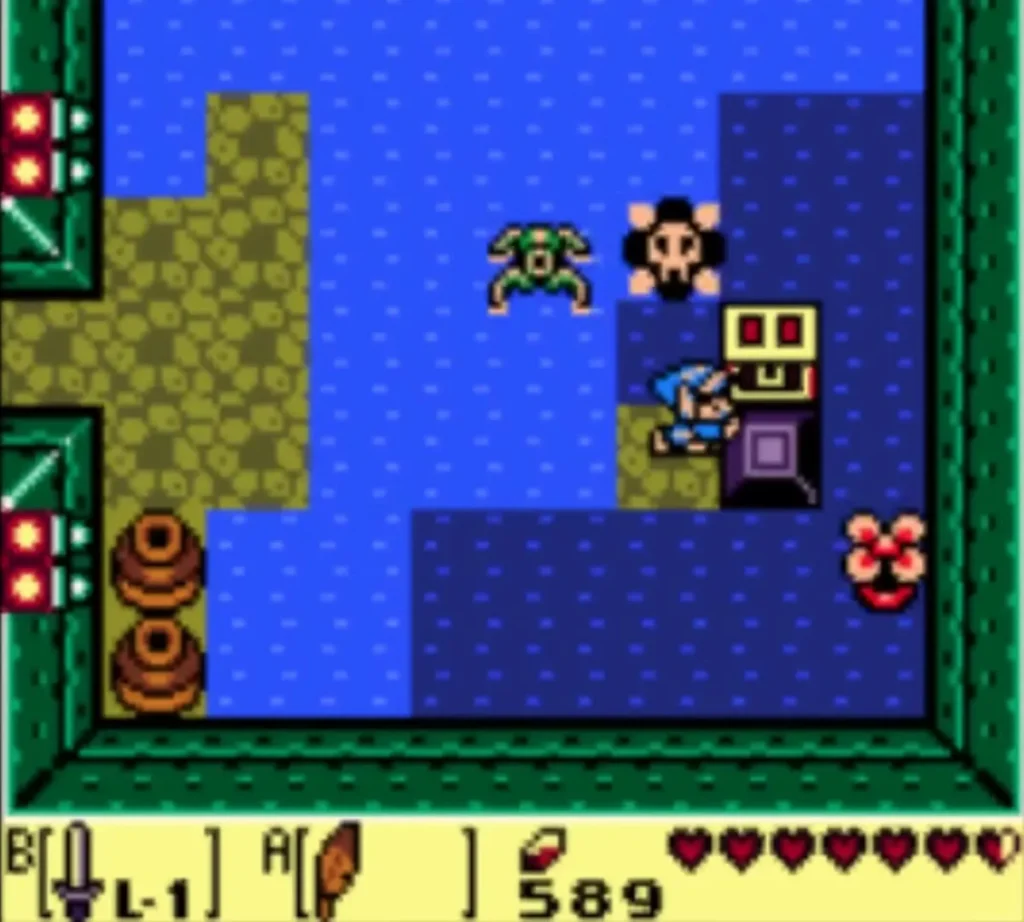 A Peahat flying beside Link at the water's edge in Angler's Tunnel A Peahat flying beside Link at the water's edge in Angler's Tunnel