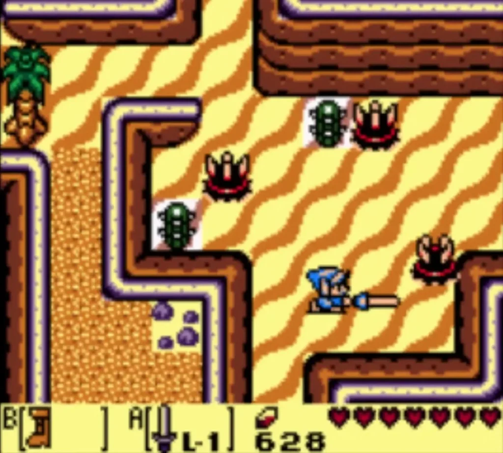 Red Pincers rising from the sand of Yarna Desert around Link and the Pokeys Red Pincers rising from the sand of Yarna Desert around Link and the Pokeys