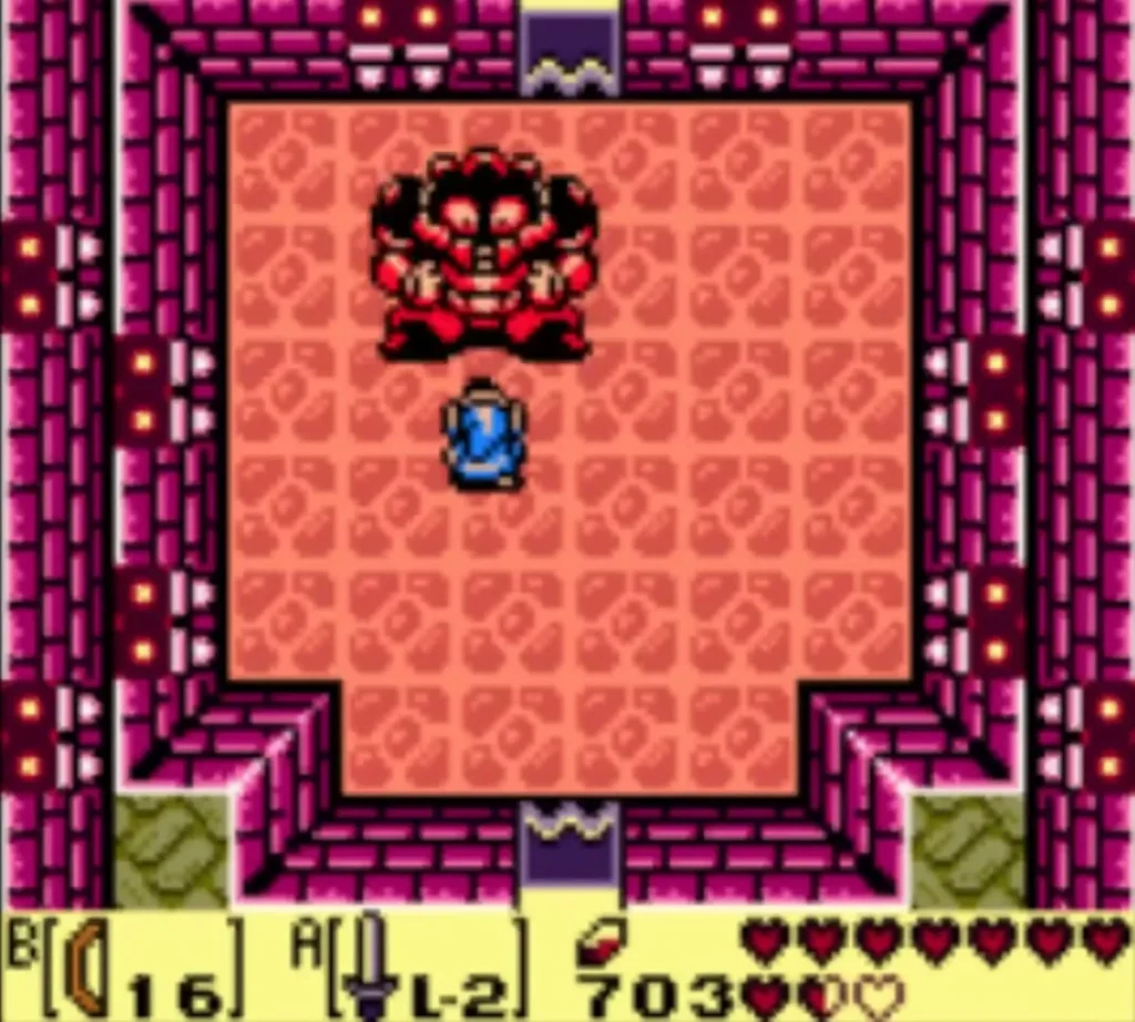 Red Armos Knight standing in the Southern Face Shrine room above Link Red Armos Knight standing in the Southern Face Shrine room above Link