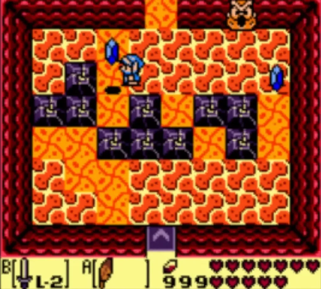 Vire overhead and a Gibdo below in the room of purple blocks Vire overhead and a Gibdo below in the room of purple blocks