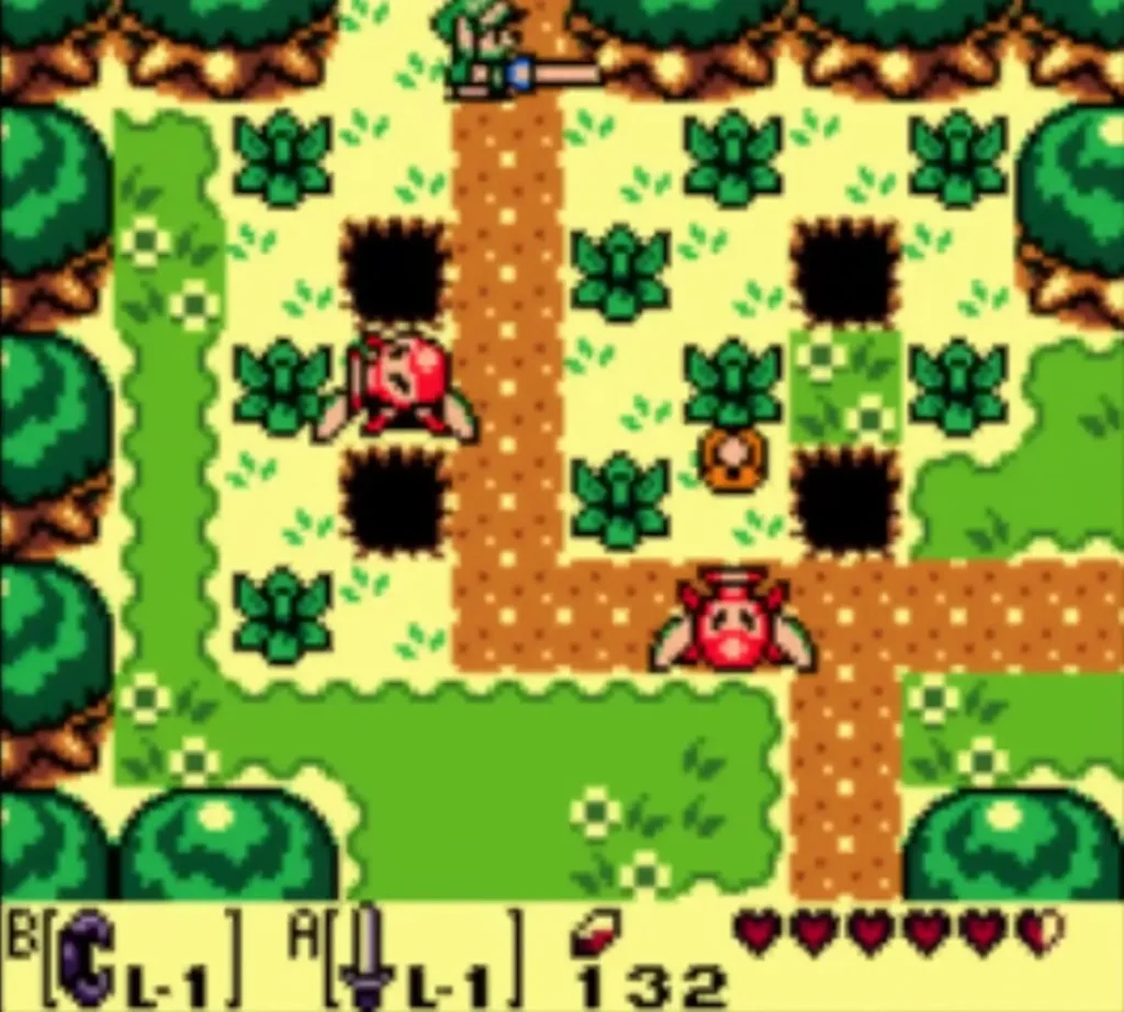 Two Winged Octoroks flying over a field of holes and bushes on the overworld Two Winged Octoroks flying over a field of holes and bushes on the overworld