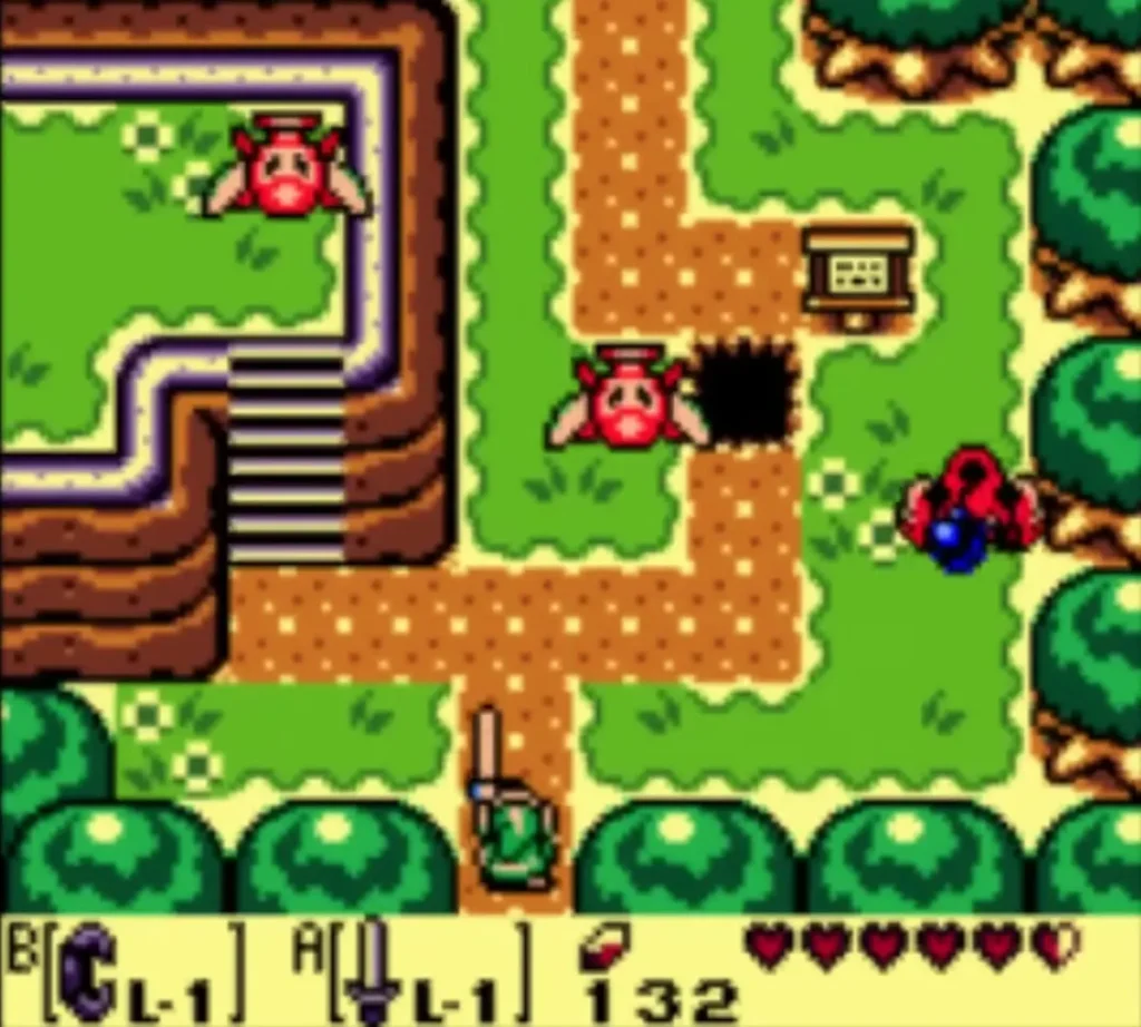 Winged Octoroks hovering beside the stairs and the signpost on the overworld Winged Octoroks hovering beside the stairs and the signpost on the overworld