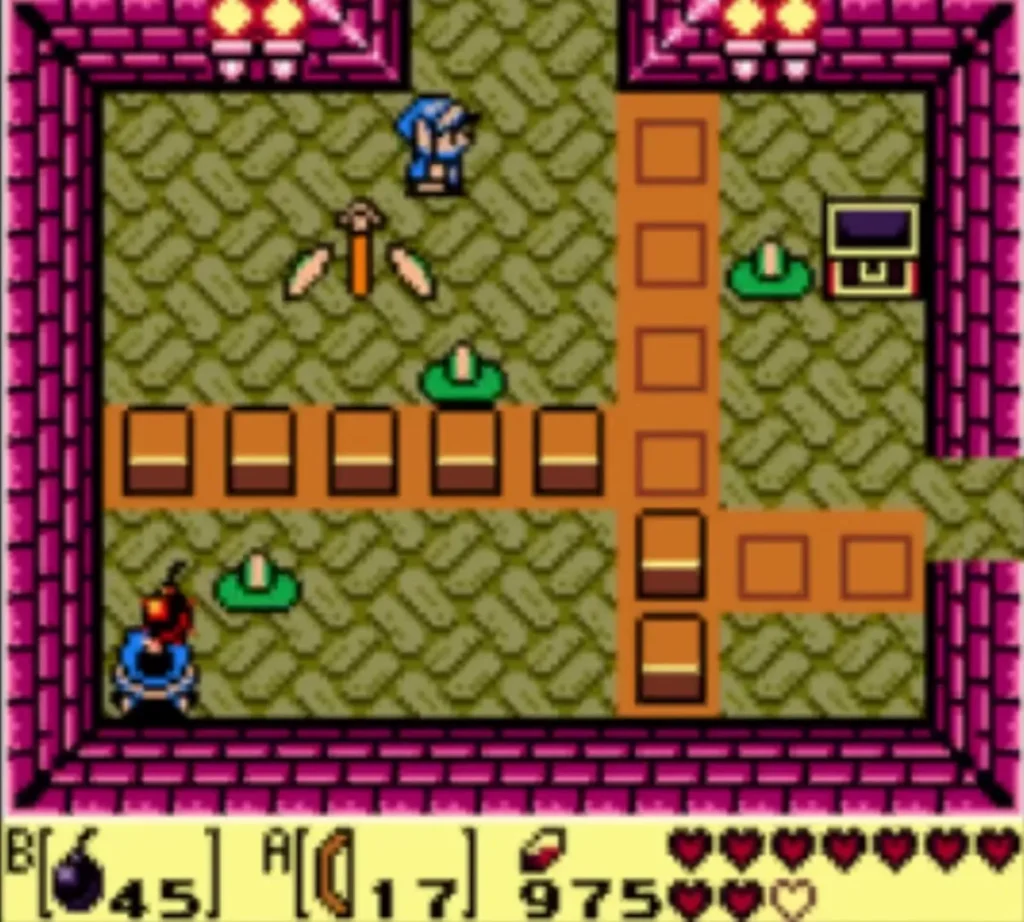 Three Green Zols crawl across the floor beside the opened chest as Link keeps his distance Three Green Zols crawl across the floor beside the opened chest as Link keeps his distance