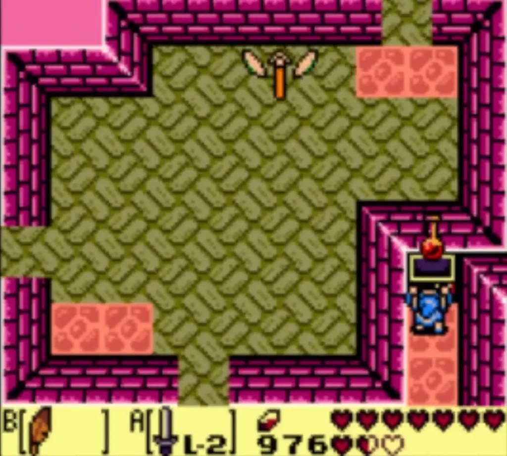 Link holds the Secret Medicine overhead in the Face Shrine chest room Link holds the Secret Medicine overhead in the Face Shrine chest room