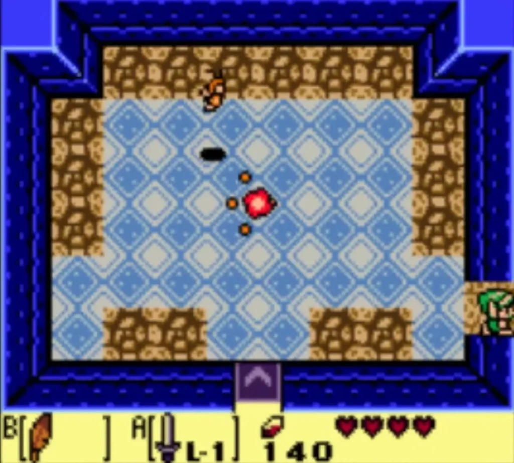 Blue-tiled Bottle Grotto room after the Hinox falls, with the fairy burst glowing on the floor Blue-tiled Bottle Grotto room after the Hinox falls, with the fairy burst glowing on the floor