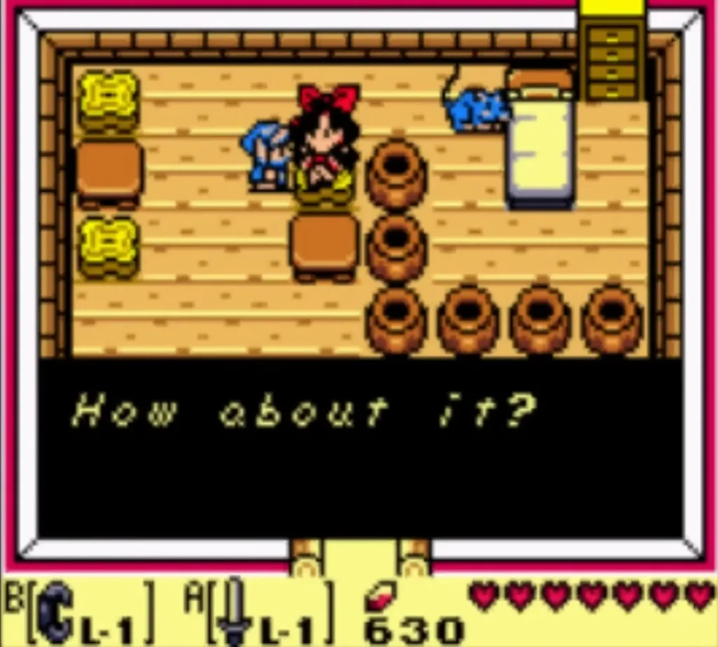 Crazy Tracy asks How about it? as Link stands at her counter before the price is paid Crazy Tracy asks How about it? as Link stands at her counter before the price is paid