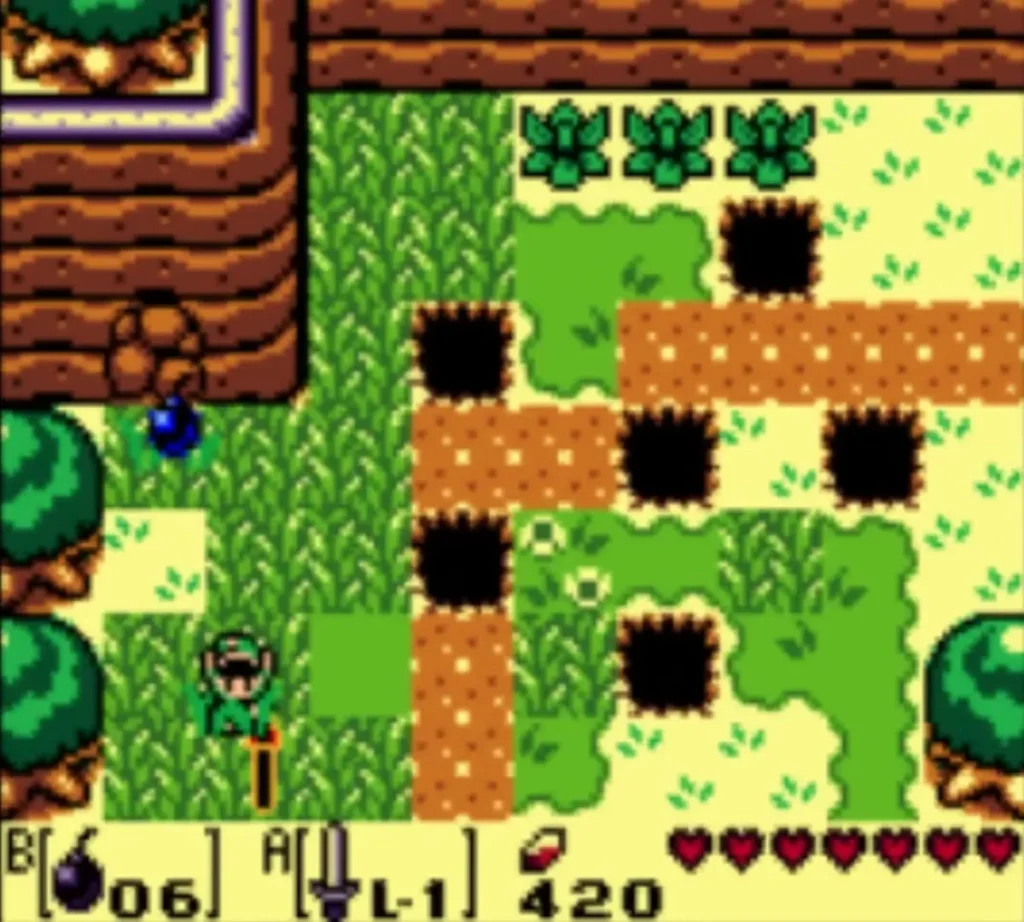 Link sets a Bomb at the cracked wall in the forest west of the beehive tree Link sets a Bomb at the cracked wall in the forest west of the beehive tree
