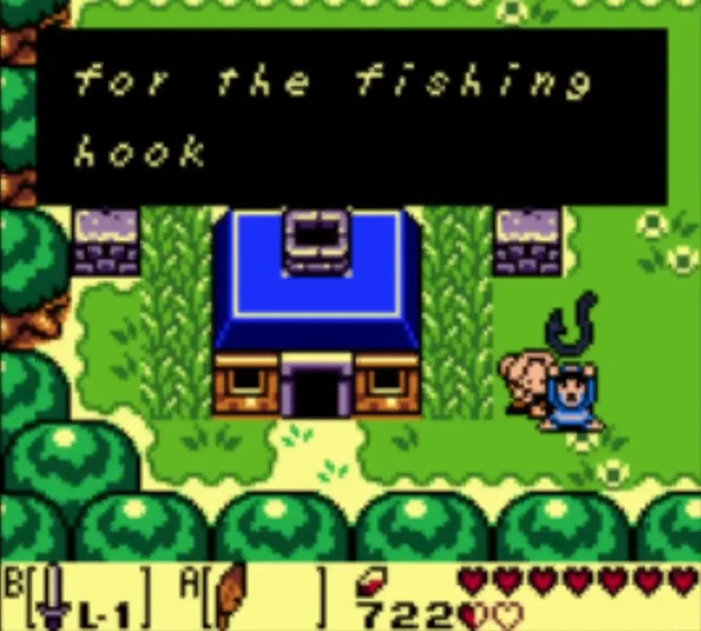 The exchange box reads for the fishing hook while the old woman waits The exchange box reads for the fishing hook while the old woman waits