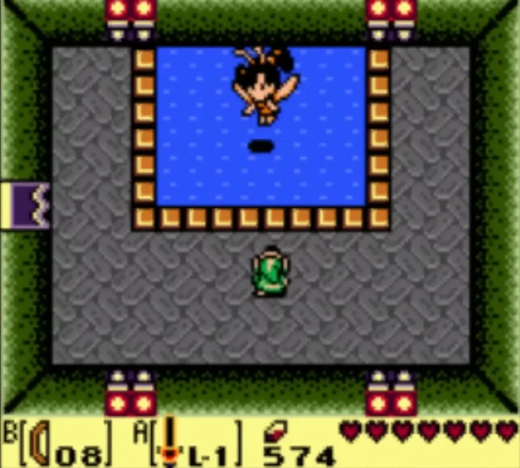 The Great Fairy floats in the blue pool as Link approaches from the south The Great Fairy floats in the blue pool as Link approaches from the south