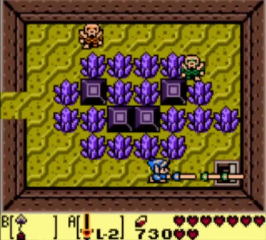 Link fires the Hookshot across a tiled room in Catfish's Maw Link fires the Hookshot across a tiled room in Catfish's Maw