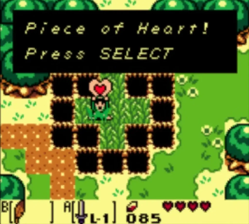 The Piece of Heart message is fully typed on the grass island among the pits The Piece of Heart message is fully typed on the grass island among the pits