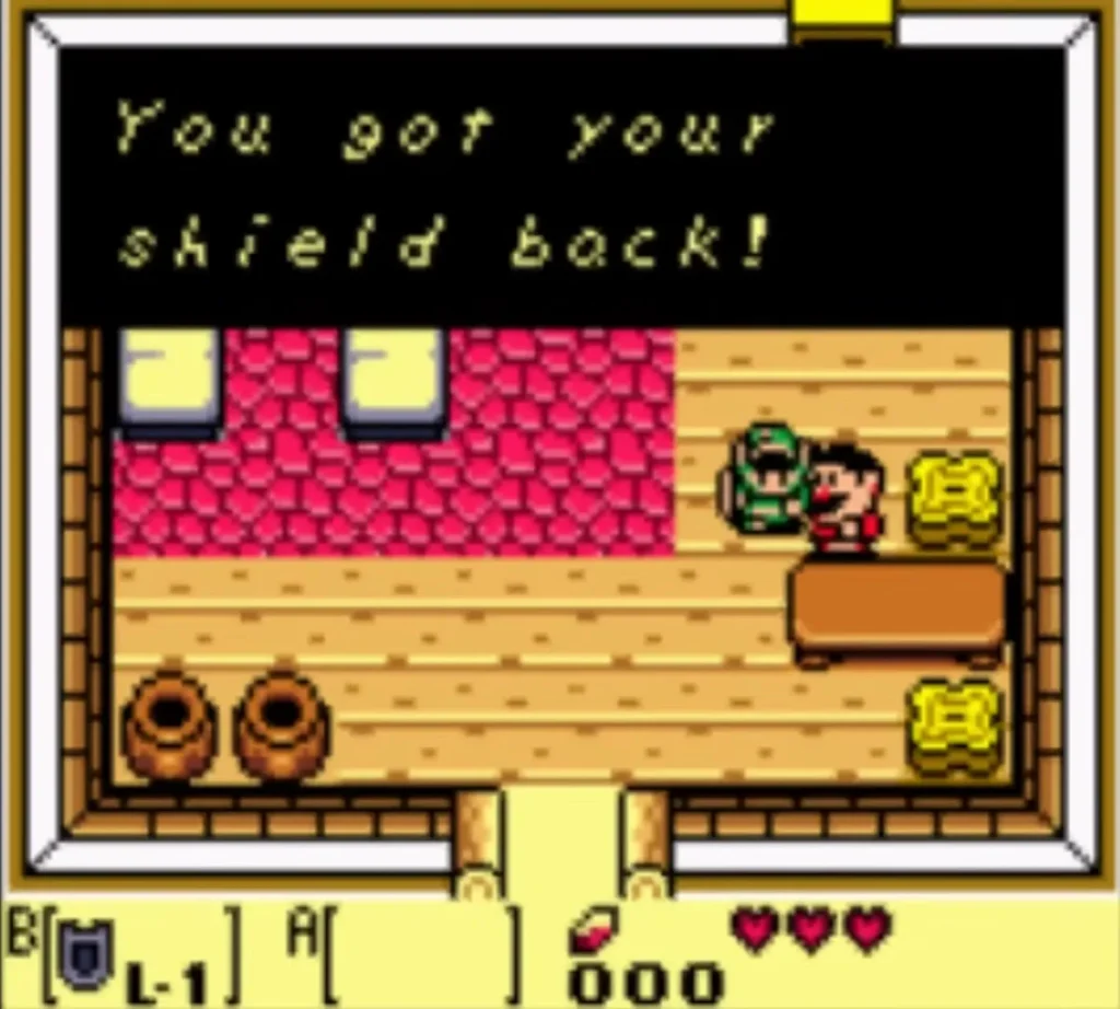 The message You got your shield back! is fully typed in Tarin's house The message You got your shield back! is fully typed in Tarin's house