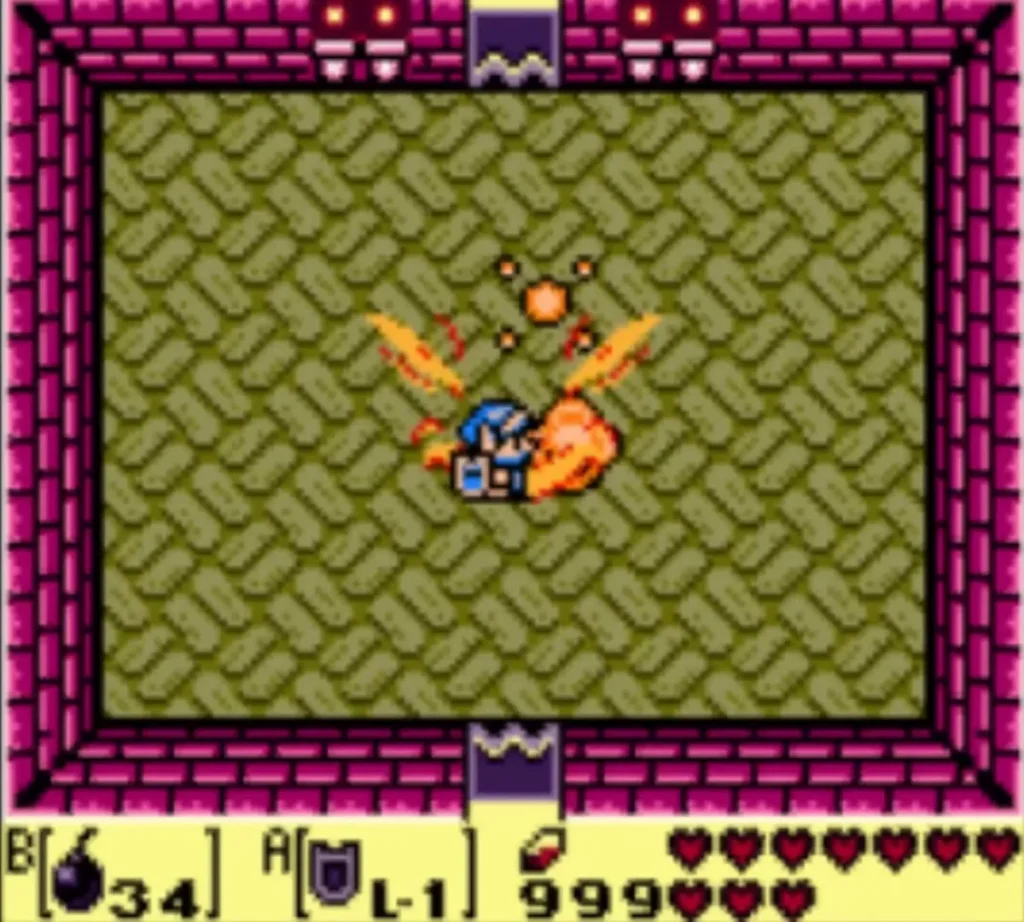 Link is surrounded by an orange burst after Facade is defeated in the Face Shrine Link is surrounded by an orange burst after Facade is defeated in the Face Shrine