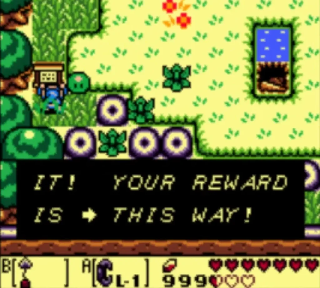Link at the last sign, which says the reward is this way Link at the last sign, which says the reward is this way