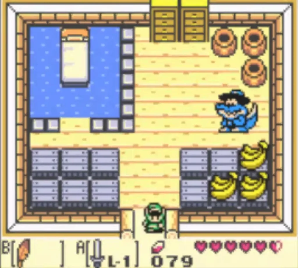 Sale's house with the alligator shopkeeper and stacked bananas for sale Sale's house with the alligator shopkeeper and stacked bananas for sale