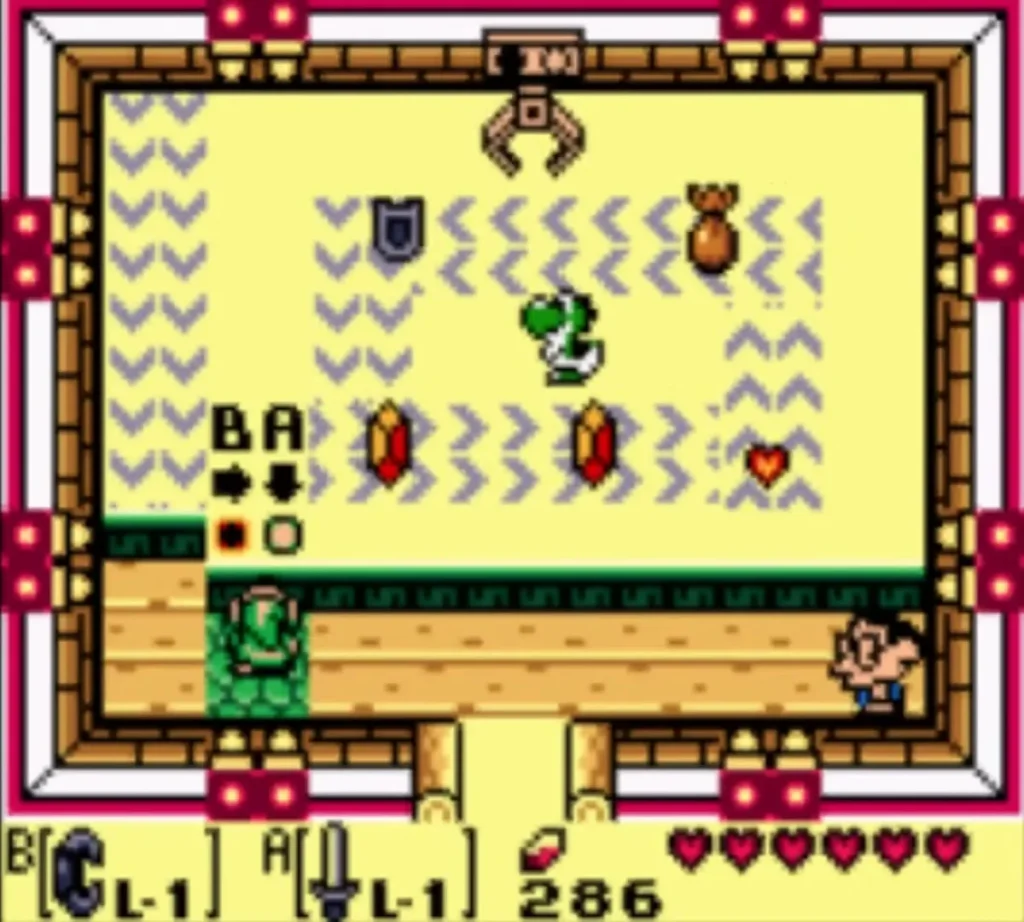 The Trendy Game crane claw hovering over the Yoshi Doll in Mabe Village The Trendy Game crane claw hovering over the Yoshi Doll in Mabe Village