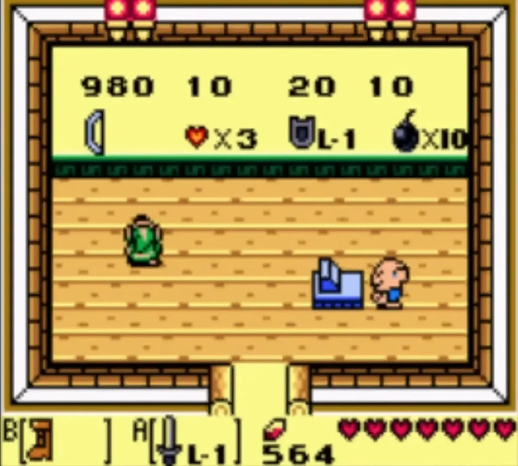 Link enters the Town Tool Shop where the Bow hangs on the price board at 980 rupees