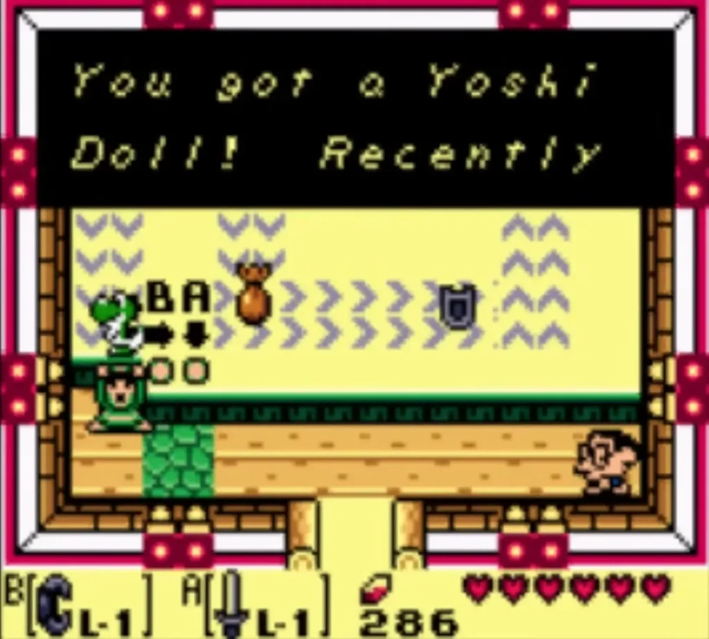 Message box announcing the Yoshi Doll received in the Trendy Game crane room