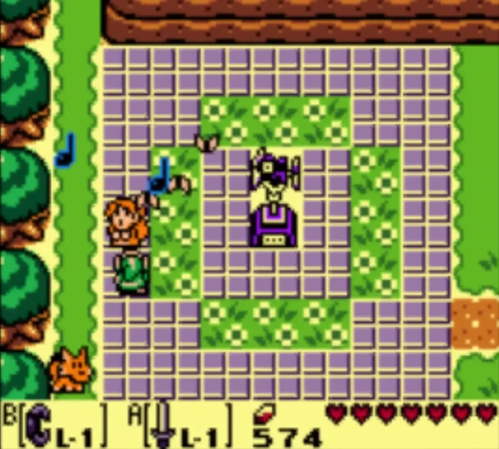 Music notes rise beside Marin and Link during her song Music notes rise beside Marin and Link during her song