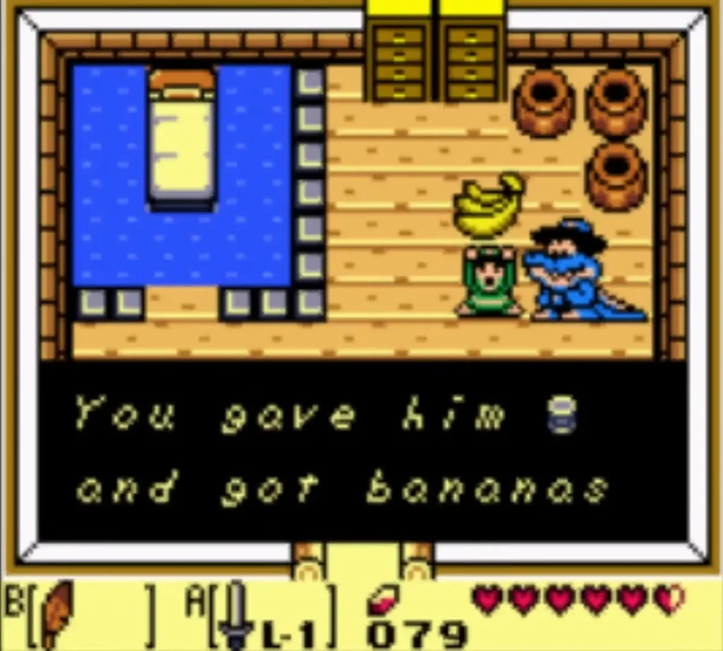 Link in Sales banana house as the message reads You gave him and got bananas Link in Sales banana house as the message reads You gave him and got bananas