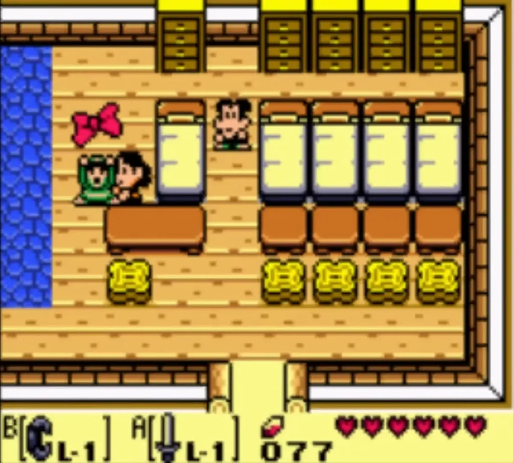 The pink Ribbon sits on the floor of Mamasha's house beside Link The pink Ribbon sits on the floor of Mamasha's house beside Link