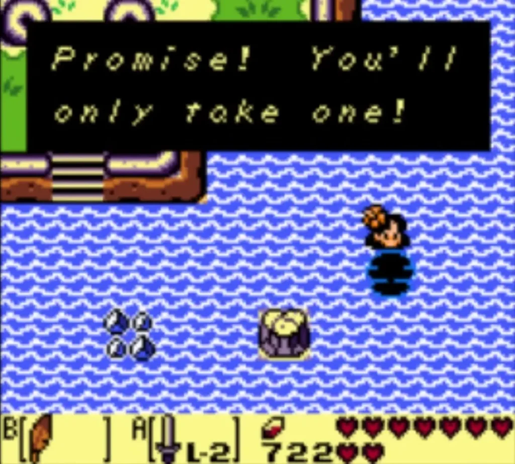 The Mermaid says Link may take only one, with her box fully shown The Mermaid says Link may take only one, with her box fully shown