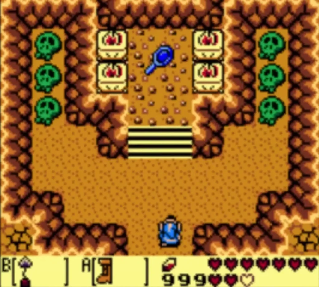Link at the cellar entrance with the Magnifying Lens on its altar
