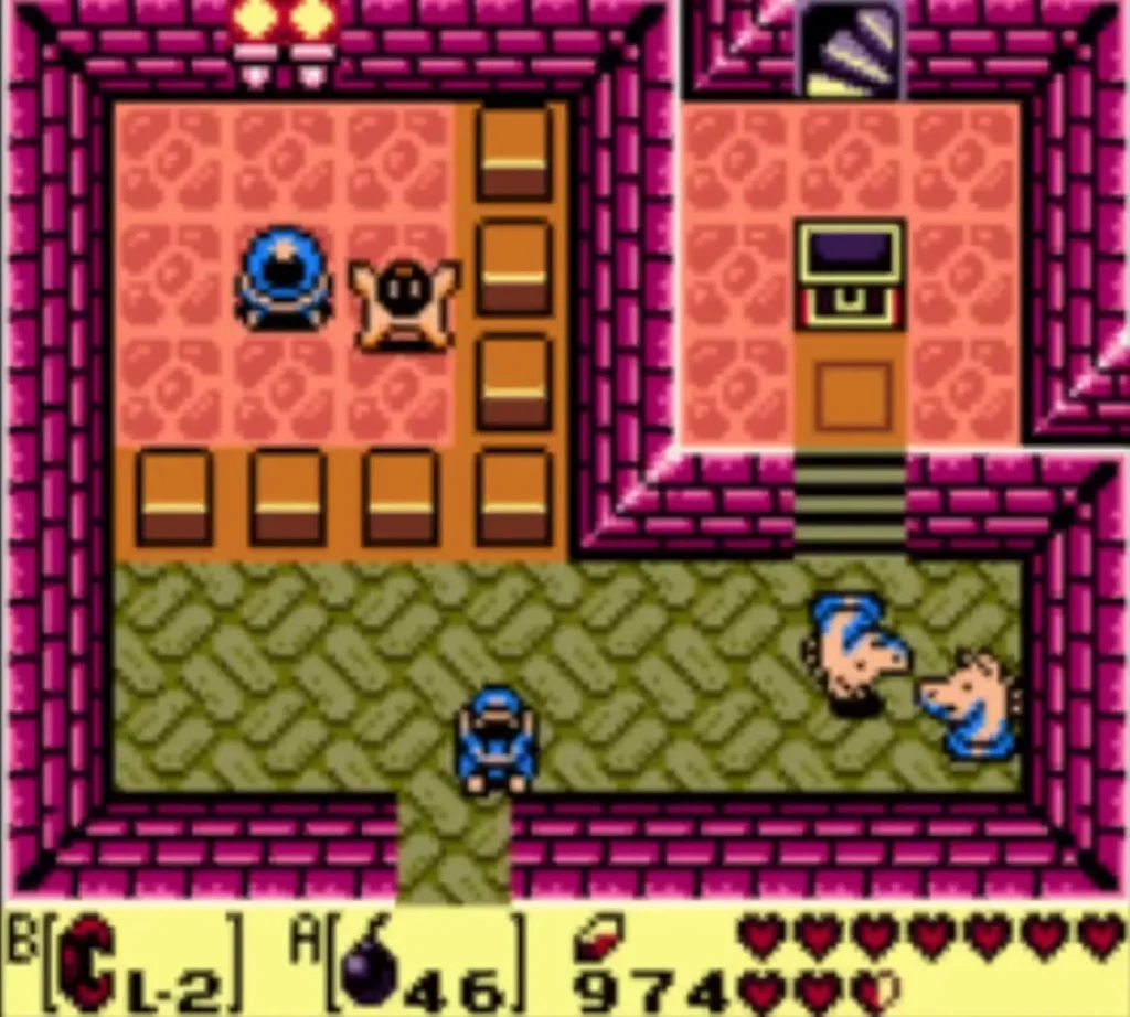 Link at the south doorway of the room with the horse-head piece