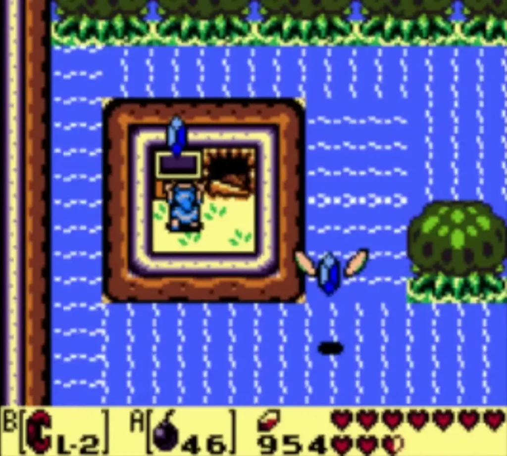 Link inside the small island chest room surrounded by water
