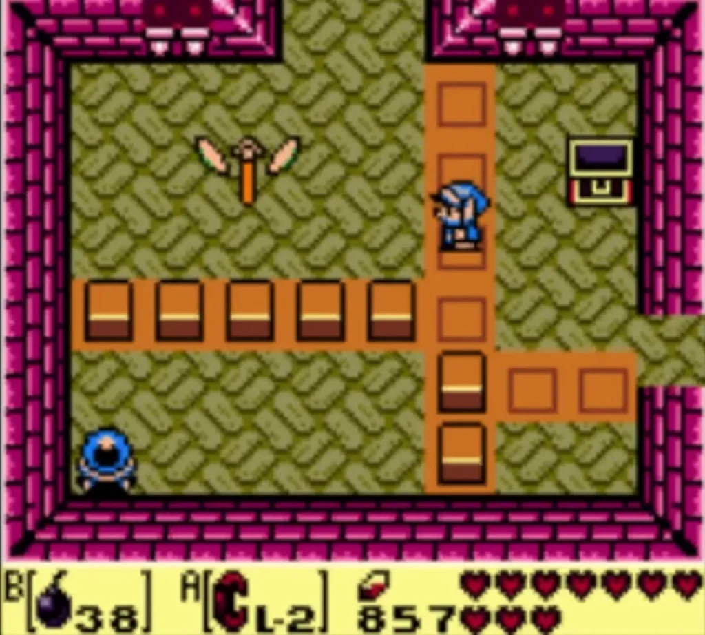 Link in a room with a chest in the upper right, after the Map box closes
